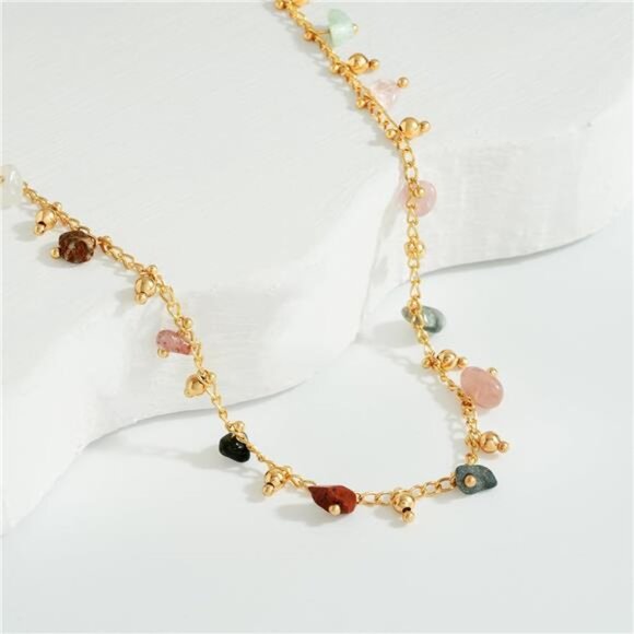 14K Gold Plated Colorful Stone Choker | Dainty Adjustable Necklace - Picture 4 of 5